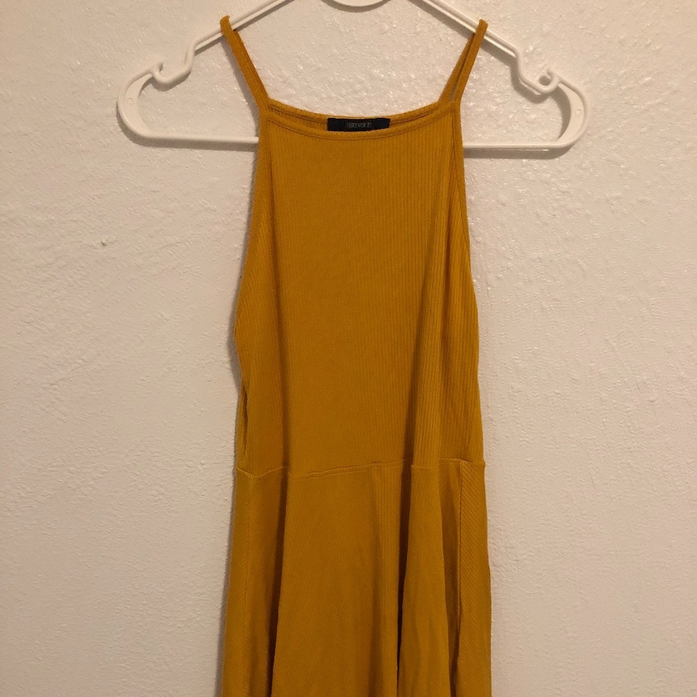 Mustard Yellow Ribbed A-Line Flow Dress